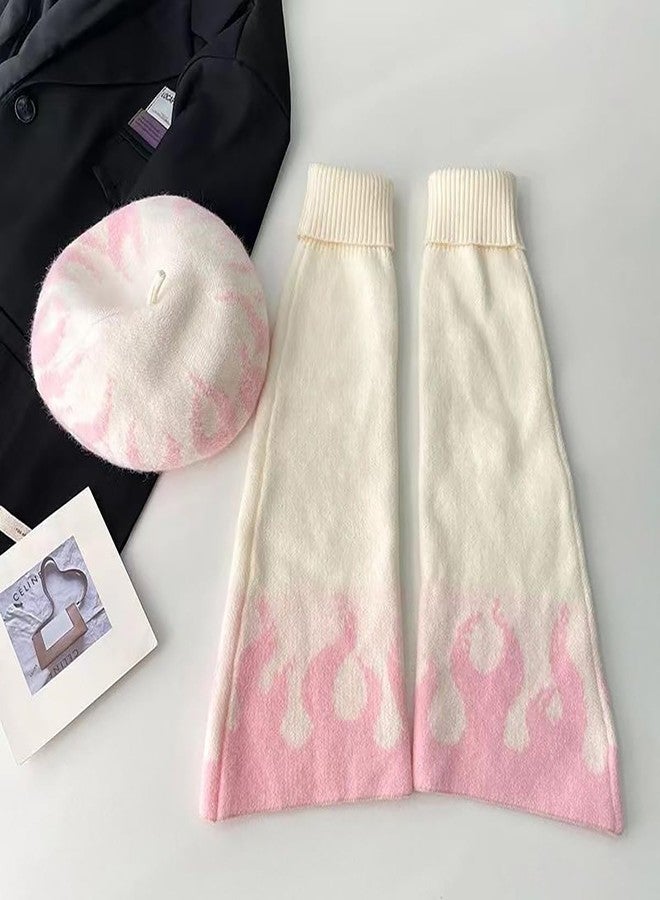 INFENU Y2k Pink Cute Print Dress Knitted Warm Leg Socks Punk Girls' Japanese Kawaii Street Clothing Leg Covers (pink) - Image 2